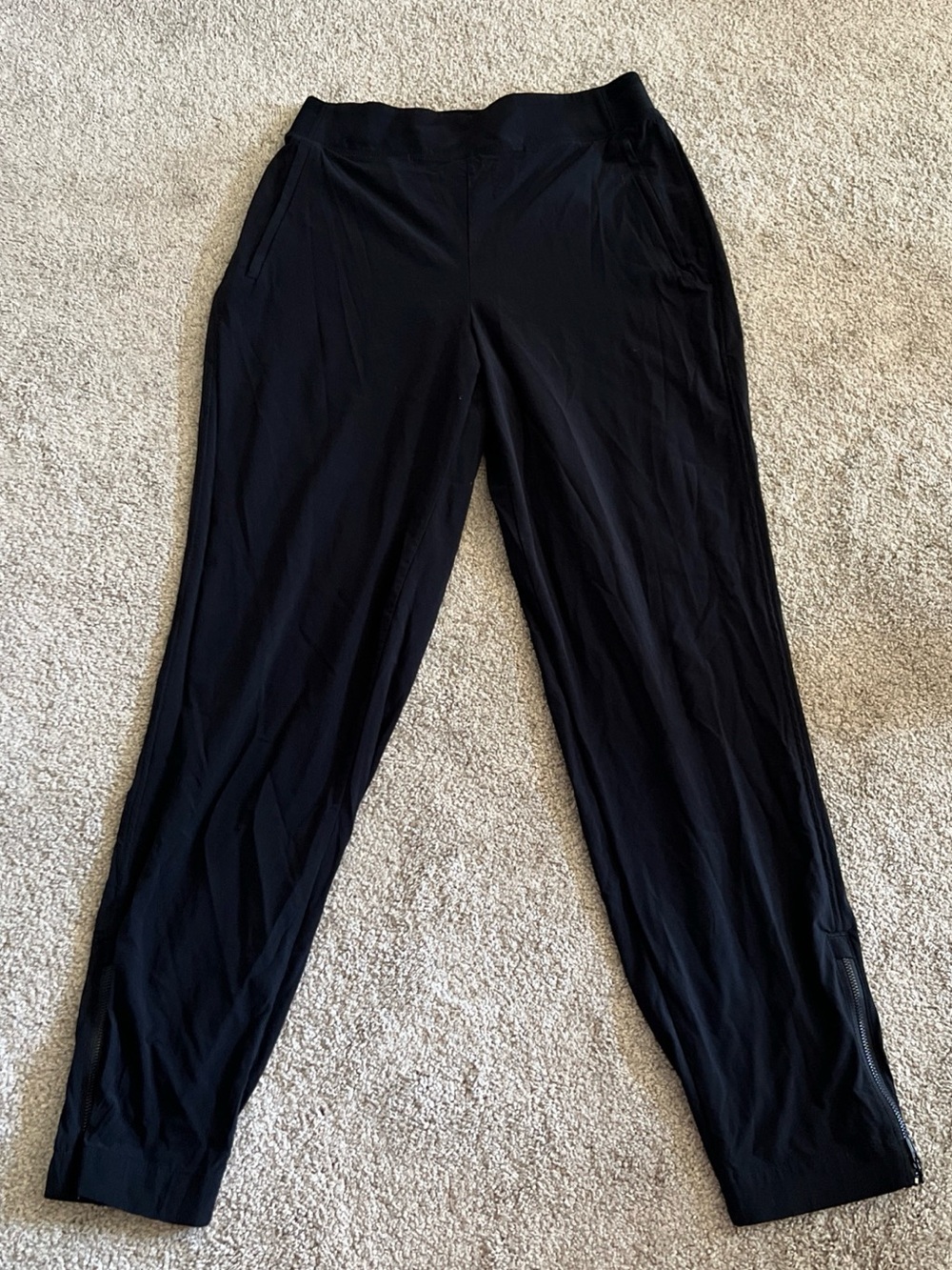 Athleta Jogger Pants 8 Black Pull On Zip Ankle Pockets Stretch Casual Lounge